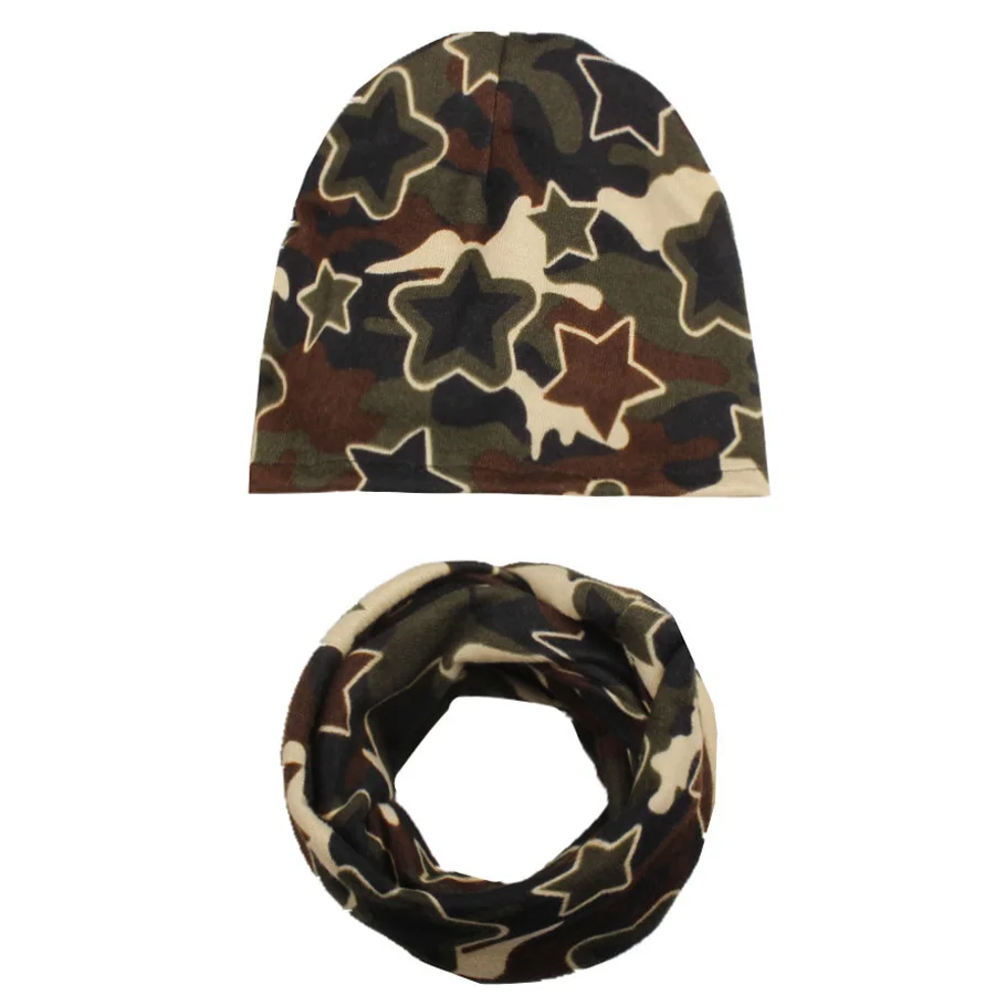 2pcsSet Spring Autumn Cotton Baby Hat Stars Pattern Kids Beanies Scarf Collar Set Boys Girls Beanie Cap Neck Warmers (3)