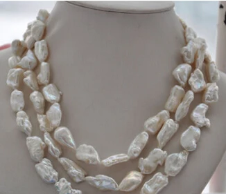 

08151 3strands 22mm white BAROQUE KESHI REBORN PEARL NECKLACE