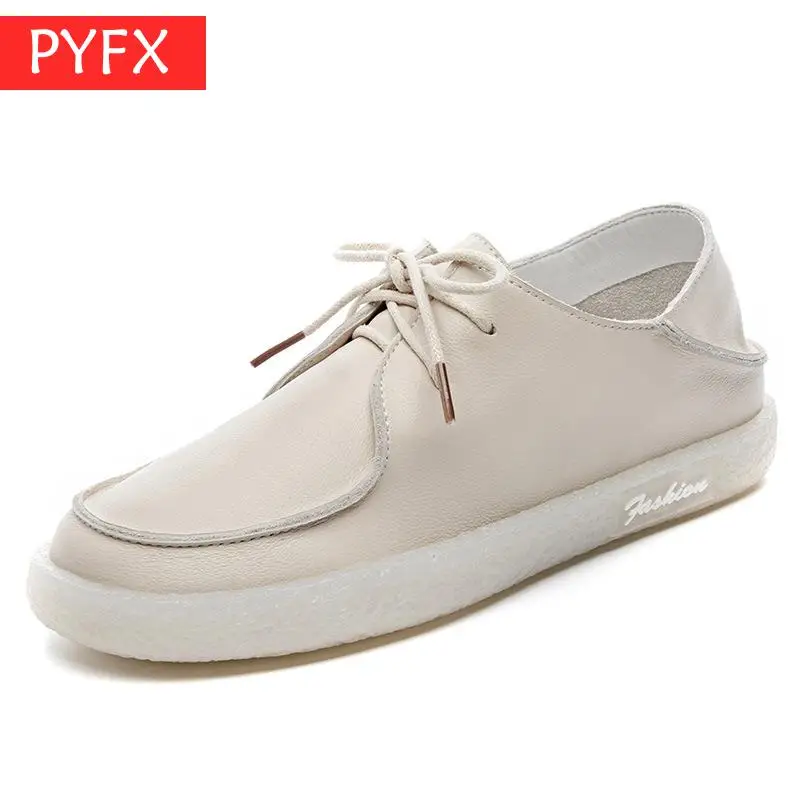 

2019 summer first layer cowhide high-grade French beef tendon soft leather lace-up casual flat retro art Women's white shoes