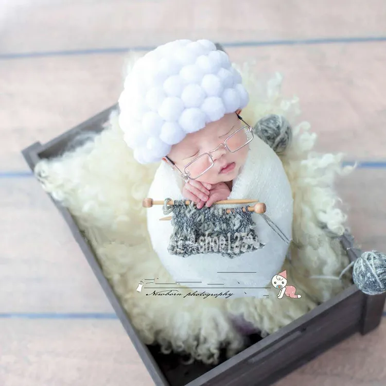 

Newborn grandma and grandpa wig and headgear photo shoot hat glasses stick needle combination newborn photography props