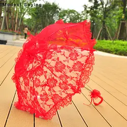 Новая мода длинный красный кружевной чехол Свадебный зонт 2018 вышивка Зонтик Свадебные украшения Аксессуары Украшения ombrelle mariage