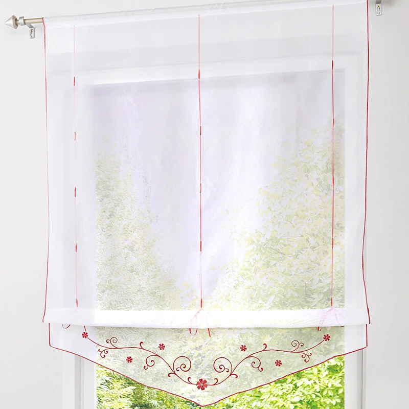 

Embroidered Flower Window Curtain Kitchen Short Curtain Tulle Door Sheer Curtain Balcony Roman Curtain Drape Panel Screen Voile