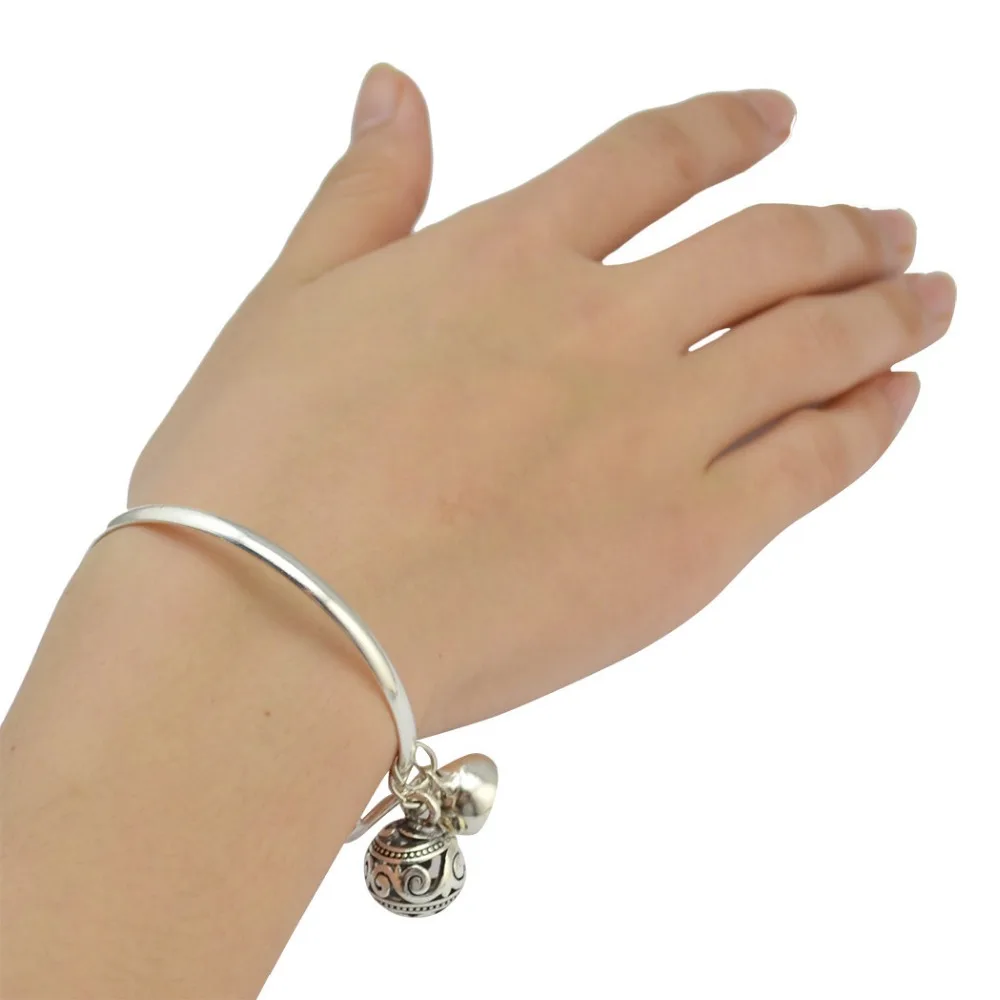 

New Design 4 Style Silver Color Alloy Elephant & Fish & Flower Shape Bell Pendant Cuff Bangle Bracelets For Women Jewelry