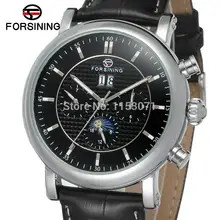 FSG553M3S2 Automatic men dress watch with moon phase new arrival black genuine leather strap free shipping with gift box