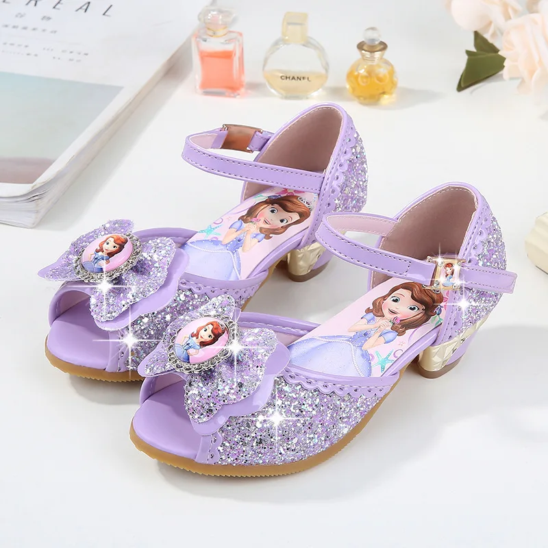 

2018 Summer New Sophia Girls Sandals Children High-heeled Princess Shoes Sequins Korean Girls Fish Shoes EU size 24-36