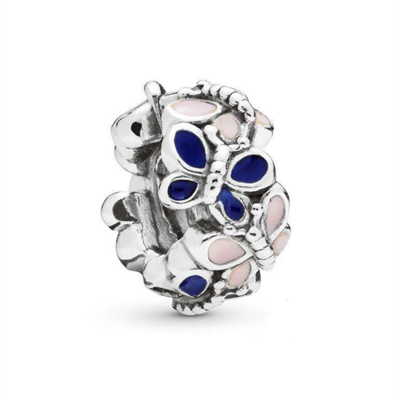 

2019 Spring Garden Blue Pink Butterfly Arrangement Spacer Charm Fits Pandora Bracelets Charms Silver 925 Original Insect Beads.
