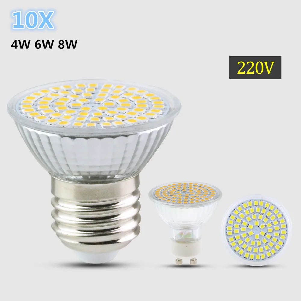 Светодиодный прожектор 10X E27 GU10 MR16 8 Вт 6 4 SMD2835 220 В светодиодный стеклянная