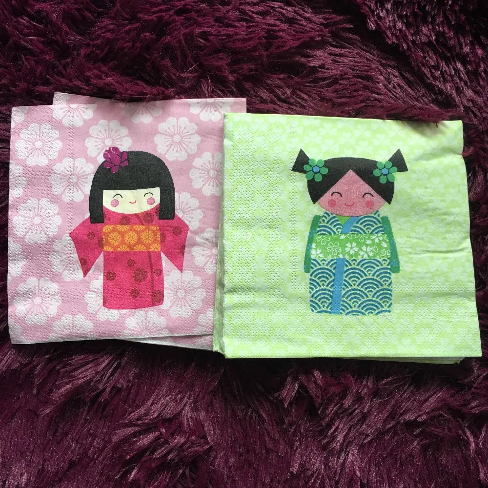 Cute napkins paper tissue servilletas decoupage print flower pink green