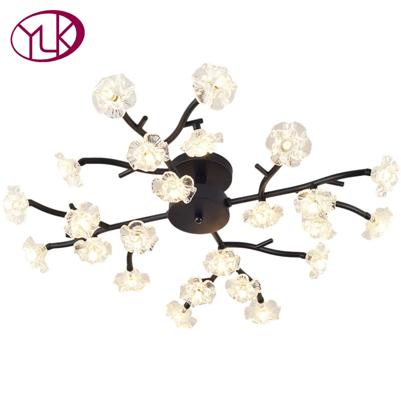

Youlaike Modern Black Chandelier For Ceiling Large Living Room Crystal Flower LED Lamp Lustres De Cristal Home Lighting Fixtures