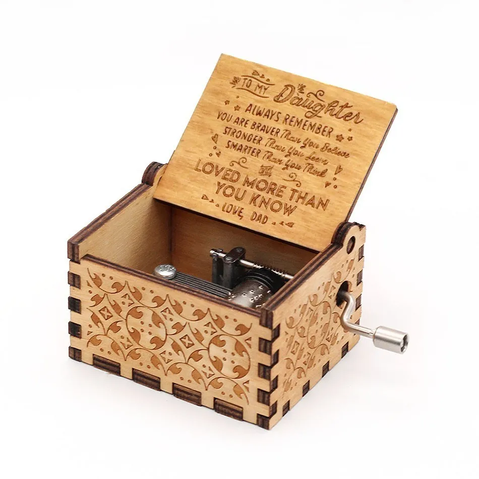 

New pattern Hand Cranked Wood Music Box Game Of Thrones Love Dad or Love Mom Star Wars Digimon Christmas New Year gifts