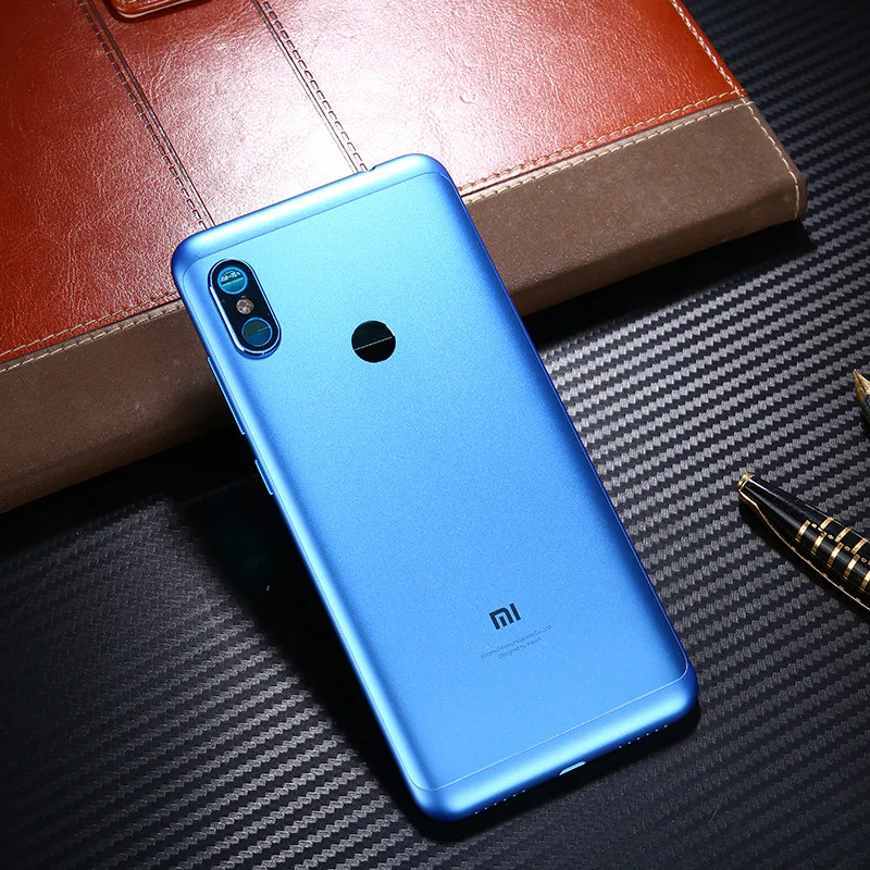 Для Xiaomi Redmi Note 6 Pro корпус батарейного отсека оригинальная металлическая задняя крышка для мобильного телефона запасные части чехол с кнопками объектив - Цвет: Синий