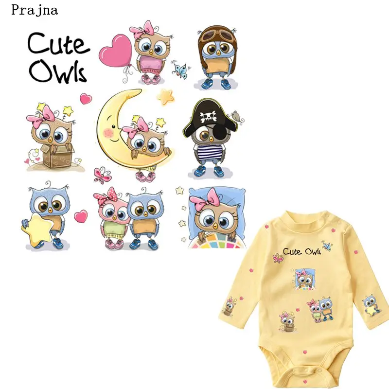 

Prajna Cute Owls A-level Washable Patch School Bus Stickers Heat Transfer For Clothing DIY Dress Appliques Baby Sleeping T-shirt