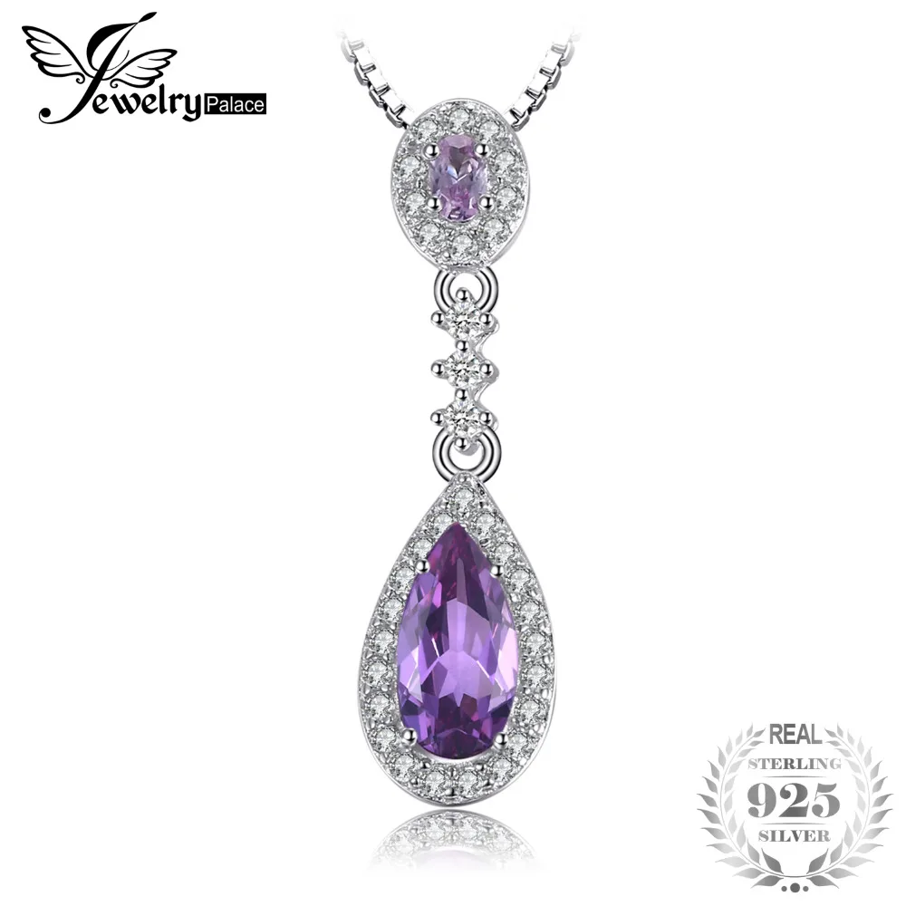 

JewelryPalace Luxry 2.1ct Created Alexandrite Sapphire Drop Pendant Necklace Real 925 Sterling Silver Accessories 45cm Chain