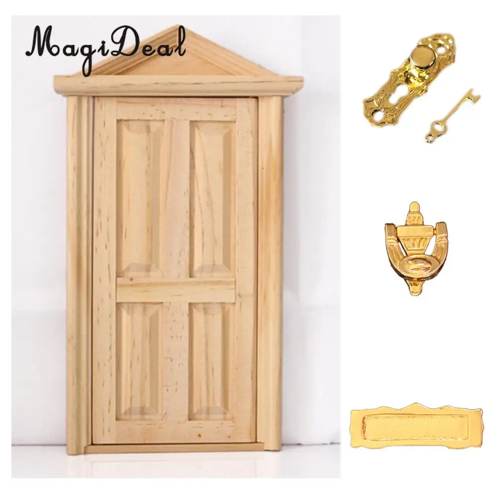 MagiDeal 1:12 Dolls House Miniature Wooden Steepletop Open Door with Hardware for Dollhouse Bedroom Bathroom Kids Toy 5Colors