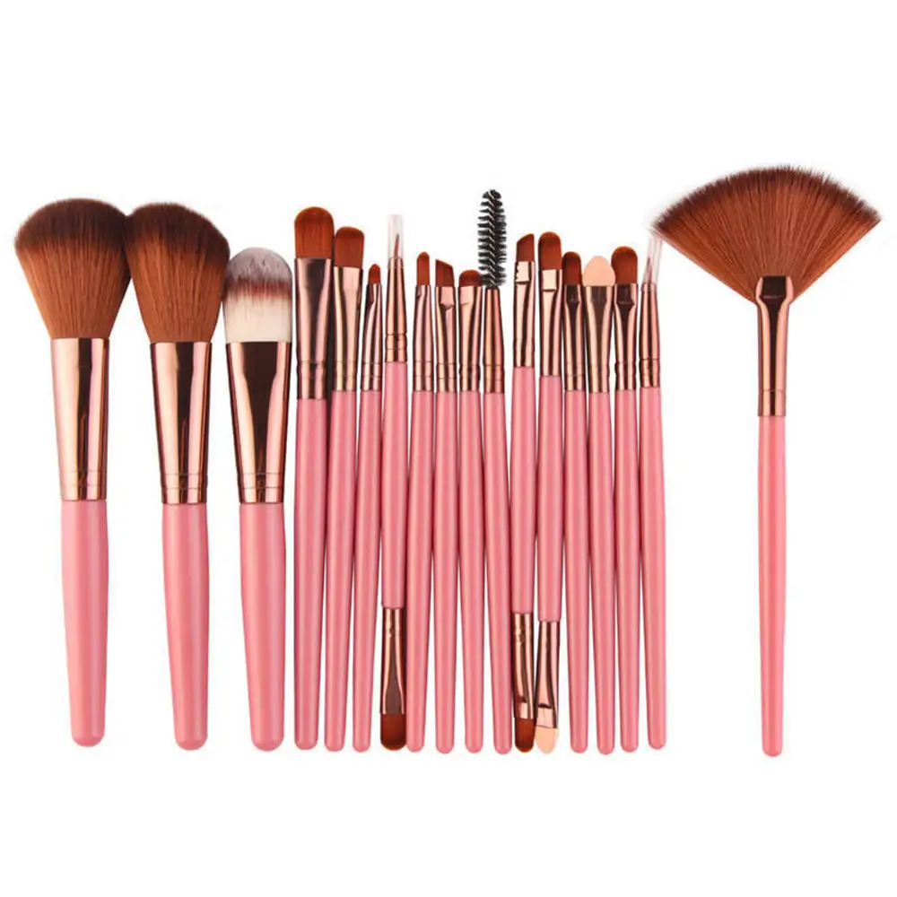 18 шт набор кистей для макияжа набор туалетных принадлежностей волоконная Тональная основа консилер румяна макияж - Handle Color: Розовый