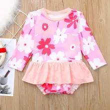 Детская одежда для купания; пляжная одежда для девочек; купальный костюм для детей; бикини с длинными рукавами для девочек; пляжный Цельный купальник с цветочным принтом; A1