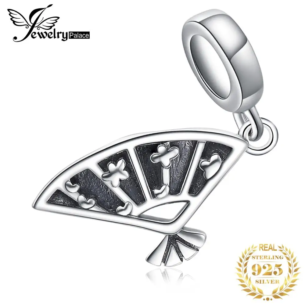 

JewelryPalace 925 Sterling Silver Traditional Folding Chinese Fan Charm 2018 New Hot Sale Beautiful Gift For Mother And Daughter