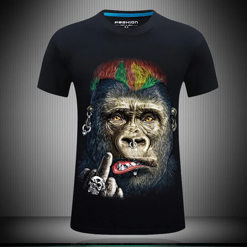 5XL 6XL Мужская 3D футболка эрект средний палец цветные волосы орангутанг Стерео рок