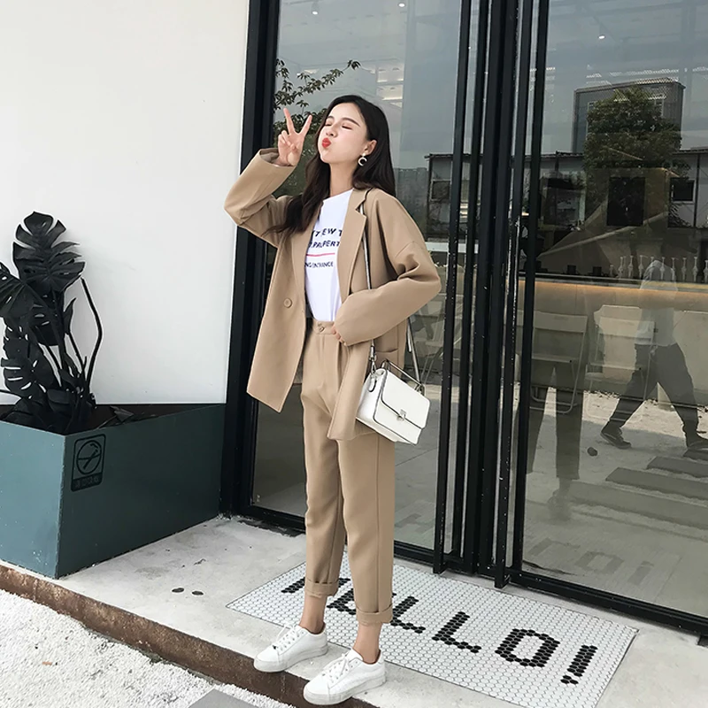

Spring and Autumn New Korean Version of The Loose Fashion Street Casual Suit Two-piece Female Professional Dress Small Ol Suit