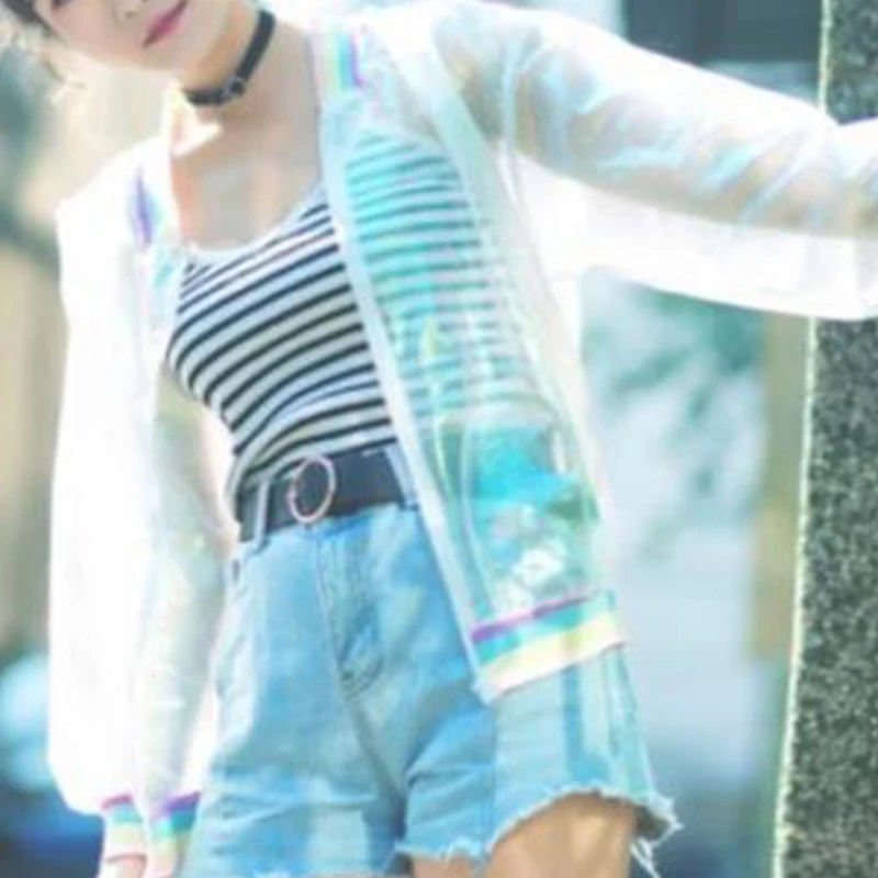 

Women Coat Iridescent Transparent Jacket Holographic Coat Rainbow Bomber Fashion Hot Sale One Size Coat