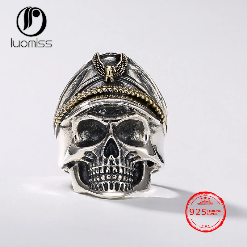 

2018 Hot Sale Men 925 Sterling Silver Rings Punk Rock Vintage Adjustable Size Skull Ring Men Jewelry