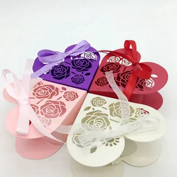 

500PCS Creative Wedding Favours Gift Packaging Hollow Heart-shaped Laser Cut Rose Candy Boxes