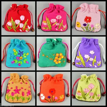

Wholesale10pcs Chinese Embroidered Flax/Cotton Gift Bags Jewerly Pouch 5.3*4.5"