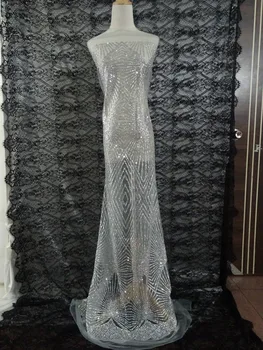 

Silver glitter Net French Lace Tulle Fabric 5Y Embroidered African French Lace Fabric