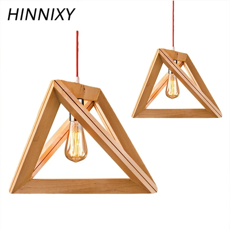 

Hinnixy Wooden pendant Lamp Triangle Modern Hanging Lamp LED E27 110V 220V Droplight for Dining Kitchen Living Room Home Decor