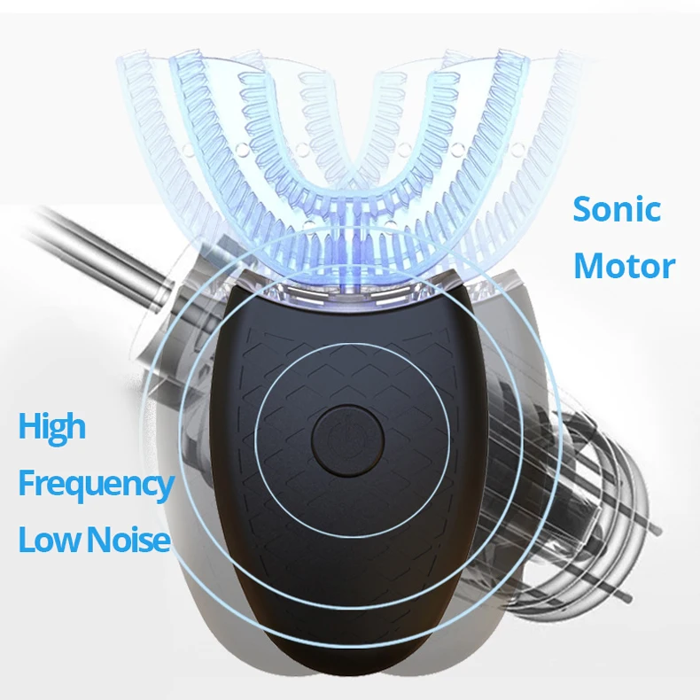 Автоматическая электрическая зубная щетка 360 градусов, щетка с u-образной силиконовой щеткой, звуковая вибрация, зарядка через usb, голубое отбеливание зубов