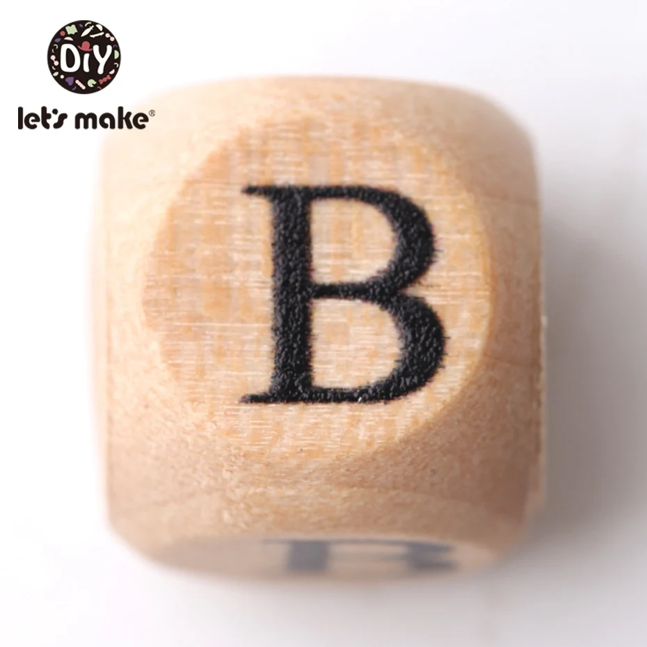 Let's Make Wooden Teether 50Pc Square Shape Beech Wood Letter Beads Diy Pacifier Chain Teether Babies Teething Bead Kid Toy
