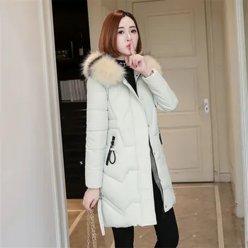

Women Winter Cotton Jacket Parka 2018 New Hooded Colored fur collar Coats Women Black Thick Outerwear Inverno Casaco M-2XL NO539
