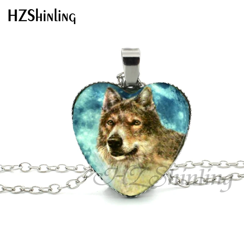 New Blue Wolf Heart Necklace Howling Wolf Heart Pendant Jewelry Wolf Pendant Murano Glass Heart Necklace HZ3 New Blue Wolf Heart Necklace Howling Wolf Heart Pendant Jewelry Wolf Pendant Murano Glass Heart Necklace HZ3
