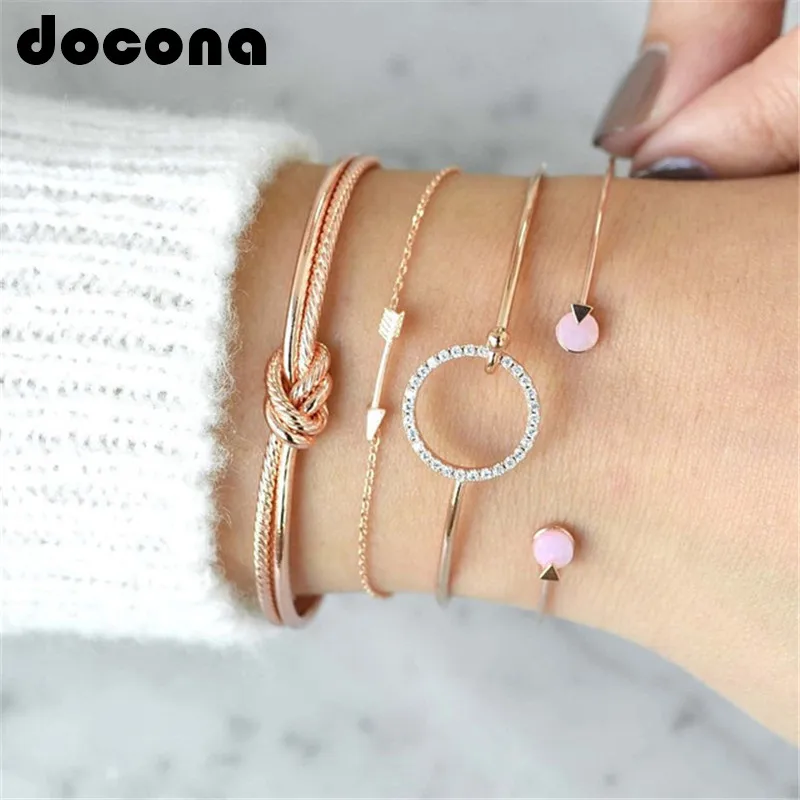 

docona Boho Crsystal Knot Arrow Bracelet Set for Women Girl Metal Opening Adjustable Bracelet Bangle Pulseras 6501