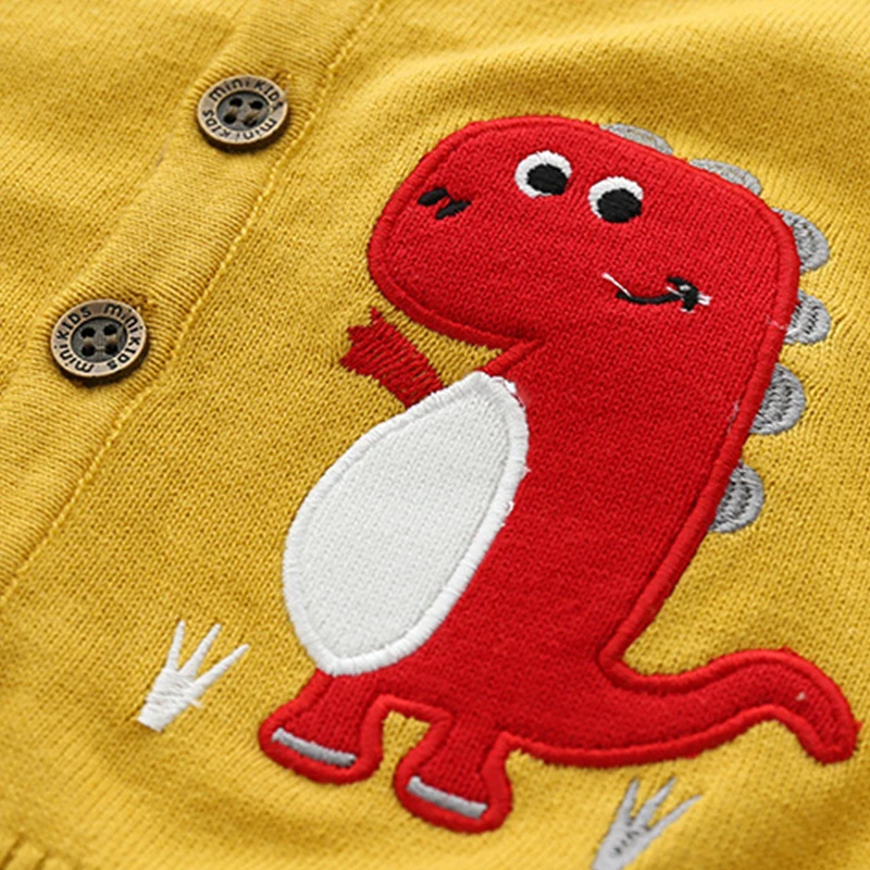 Детский свитер с динозавром для мальчиков и девочек; кардиган с v-образным вырезом на пуговицах; Однотонный вязаный детский хлопковый топ; весна г