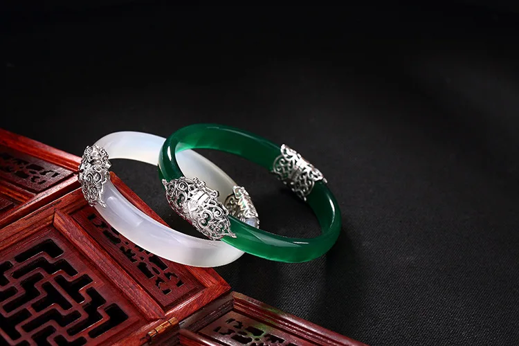 Женские браслеты с абстрактным сердцем из серебра пробы с натуральным 925 пробы ручной работы, тайские серебряные браслеты с этническим агатом, нефритовые браслеты