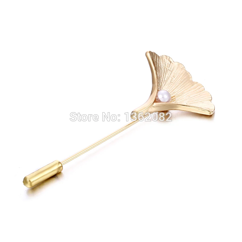 

New Arrival Plant Brooches For Men Women Gold-color Ginkgo Leaf Brooch Imitation Pearl Pin Wedding Suit Jewelry Gifts XZ11