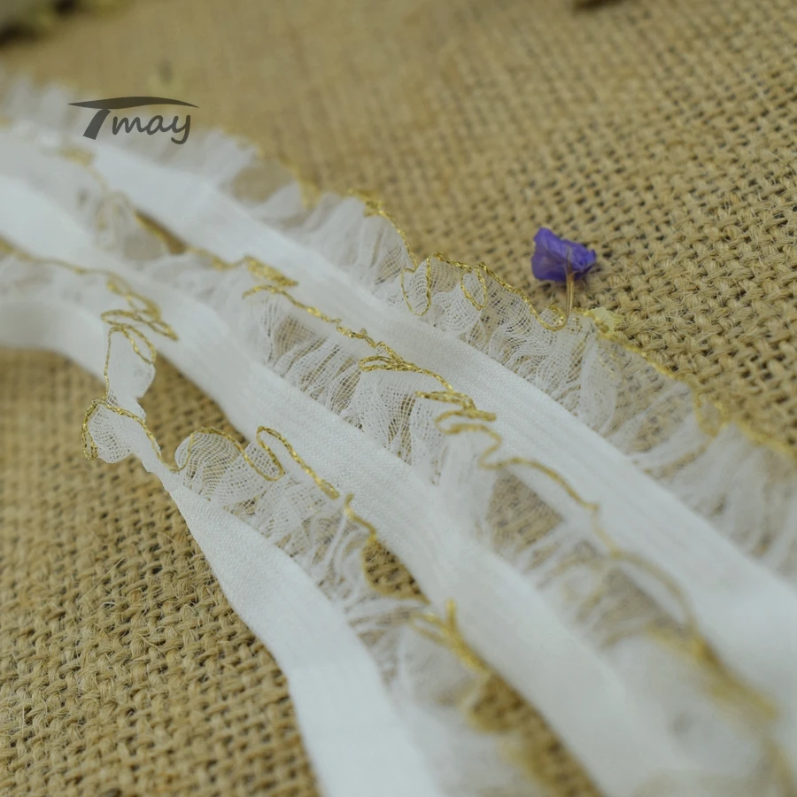 2M Gauze Pleated Lace Trim Edge Ruffle Ribbon Fabric DIY Sewing Craft 5cm Width
