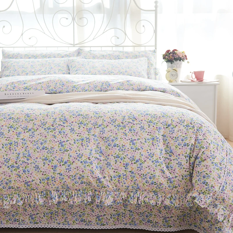 

100% cotton floral print fresh Bedding set for girls 4pcs king queen size summer bed set duvet cover bed sheet set bedlinen