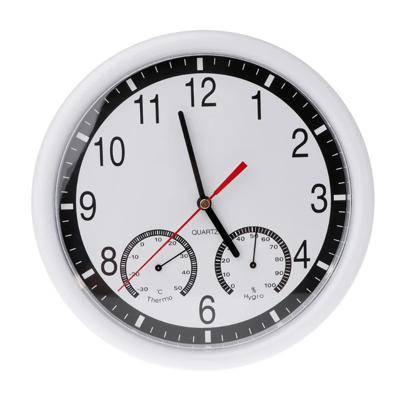 

10" Silent Wall Clock Decorative Thermometer & Humidity Meter Non-ticking