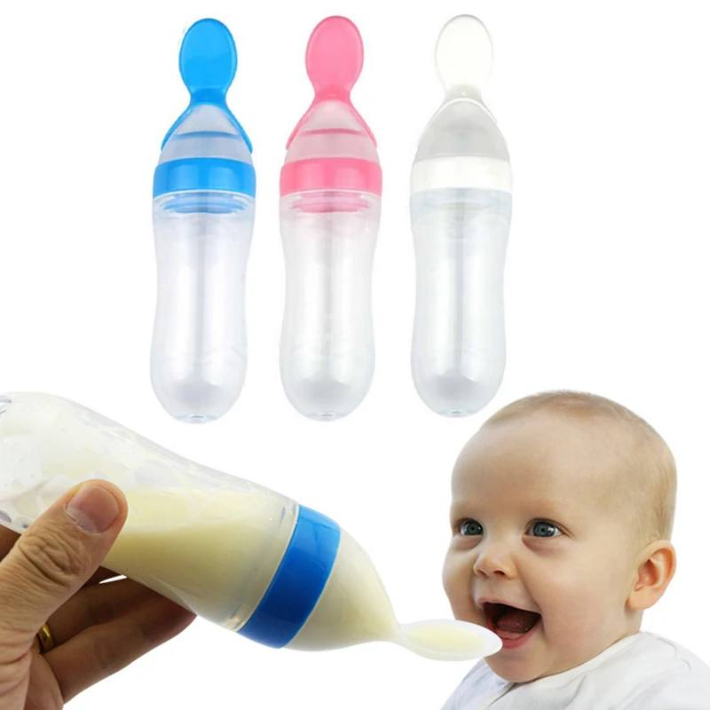 New Hot Silicone Baby Spoon Training Scoop Feeding Rice Cereal Bottle Spoons Cucharas Para Bebes 90ml | Мать и ребенок