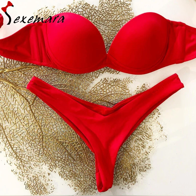 underwire push up bikini set sexy thong bikinis 2018 mujer red gold leopard swimsuit women swimwear bathing suit ladies monokini