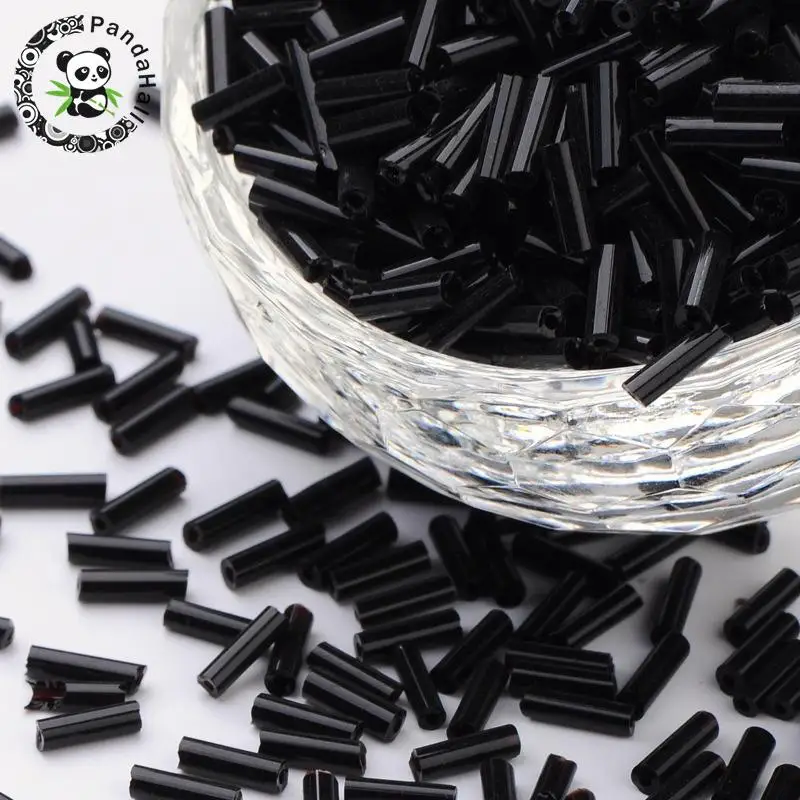 Glass Bugle Beads, Black, about 1.8mm in diameter, 6mm long, hole 0