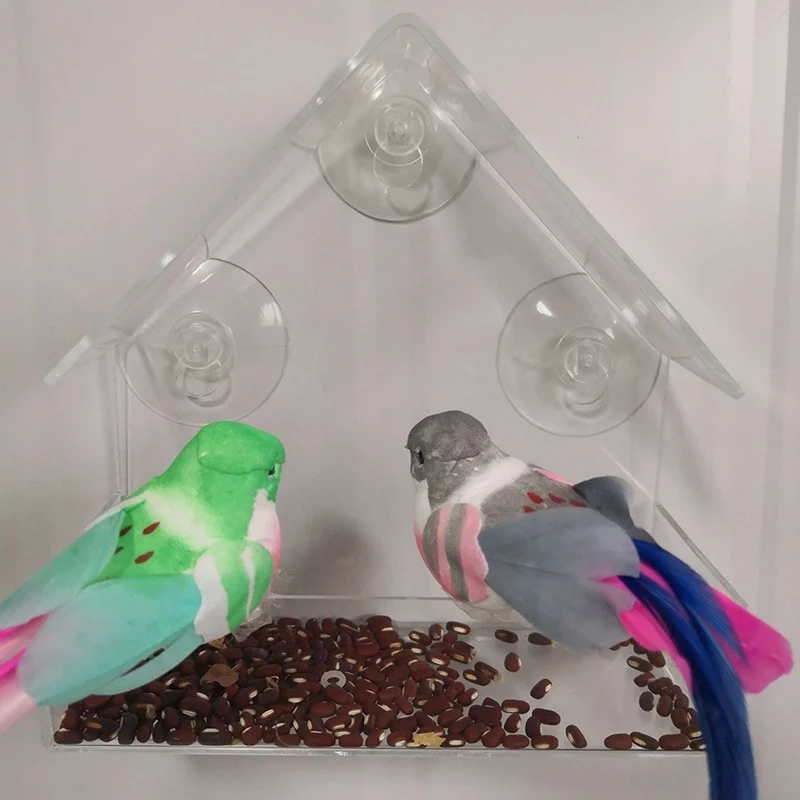 

Transparent Acrylic Adsorption Type House Shape Bird Feeder Innovative Suction Cup Bird Feeders Dispenser