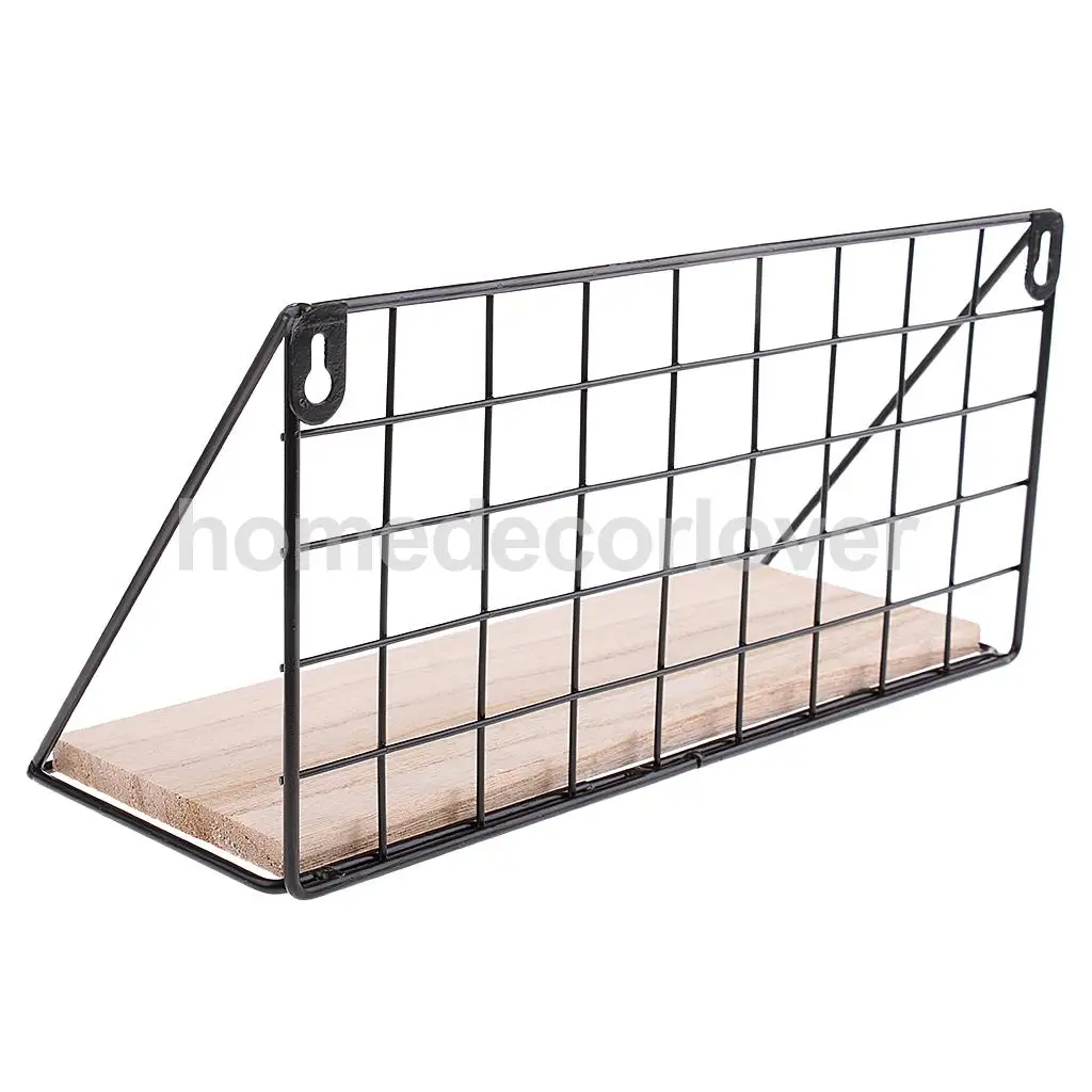 1Pc Metal & Wooden Wall Hanging Rack Shelf Holder Cabinet for Flower Pot Gadgets Hold