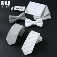 Новые 3 шт шеи галстук-бабочка галстук набор узкий галстук комплект Pocket Square Set Для мужчин Галстук Свадебные Галстуки хлопок серый белый модные Для мужчин с галстуком