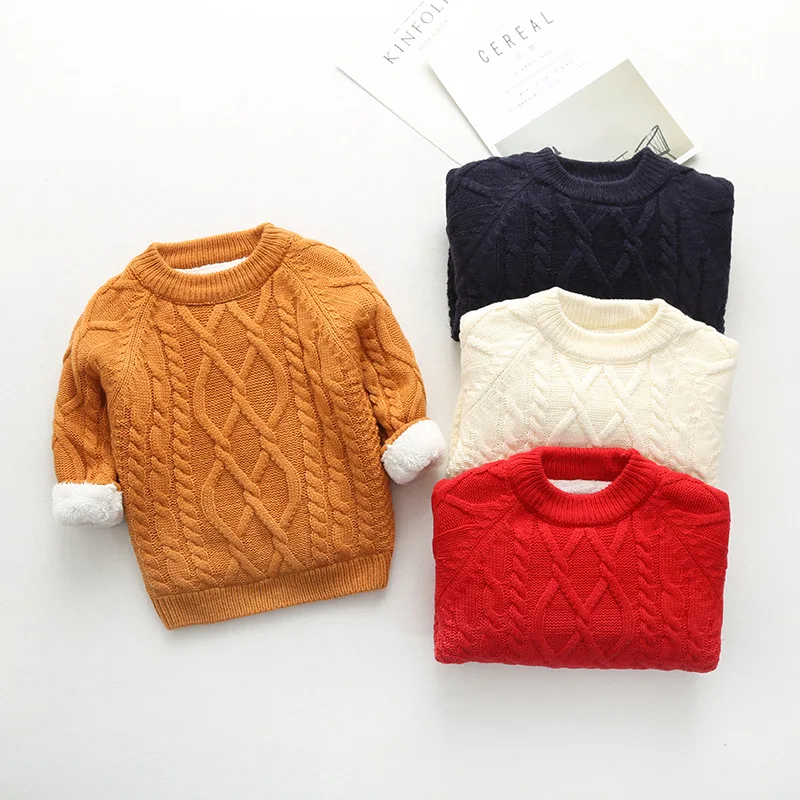 

School Girls Ribbed Sweater Girls Sweaters Solid Boys Sweaters Autumn Winter Thick Fleece Knitted Kids Clothing Girls Pullove