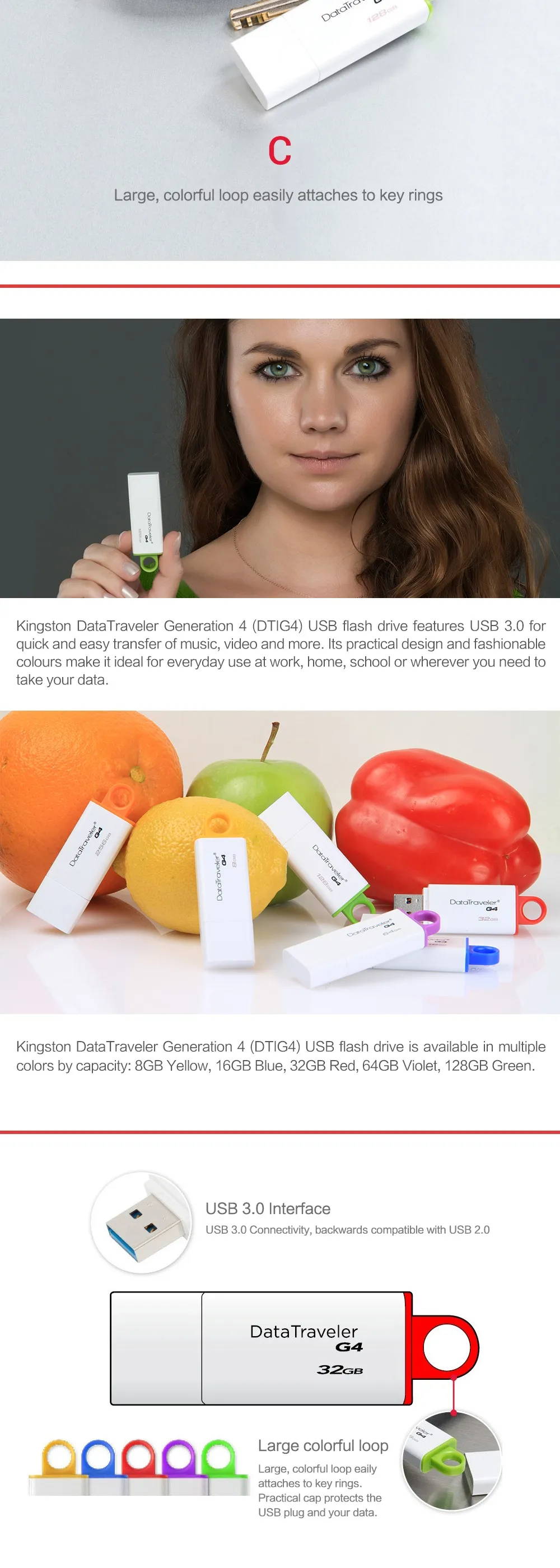 Kingston 32GB USB 3.0 PenDrives 64GB 128GB USB Flash Drives DataTraveler G4 Plastic Pratical Cap Pen Drives Memory Disk