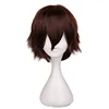 QQXCAIW-perruque de Cosplay courte et lisse pour hommes, coiffure synthétique brune foncée en Fiber de haute température 100% ► Photo 1/4