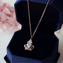 Hot Sale Luxury Queen Crown Cubic Zirconia Necklaces &Pendants Rose Gold Color Choker Necklace Chain Fashion Jewelry For Women hot copper jewelry for women panther head necklace aaa cubic zirconia enamel leopard animal long pendant rose gold luxury brand